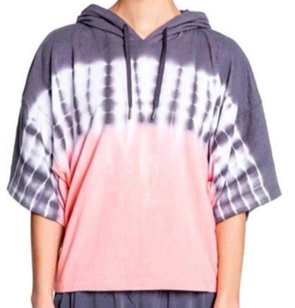 PJ Salvage XL NWT Peach Gray White 3/4 Sleeve Tie Dye Hoody Soft Lightweight